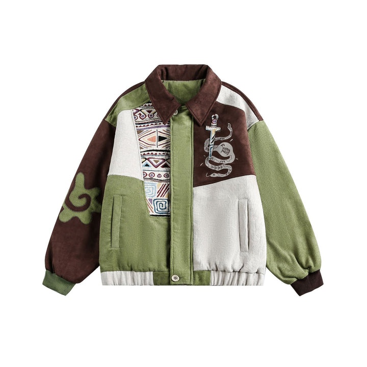 Herren Patchwork Cord- und Wildleder-Blouson mit Stickdetail Drune