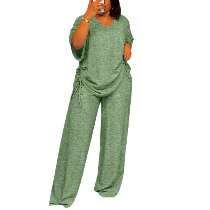 Damen Oversize-Lounge-Set mit V-Ausschnitt, seitlicher Raffung und weiter Palazzohose Drune
