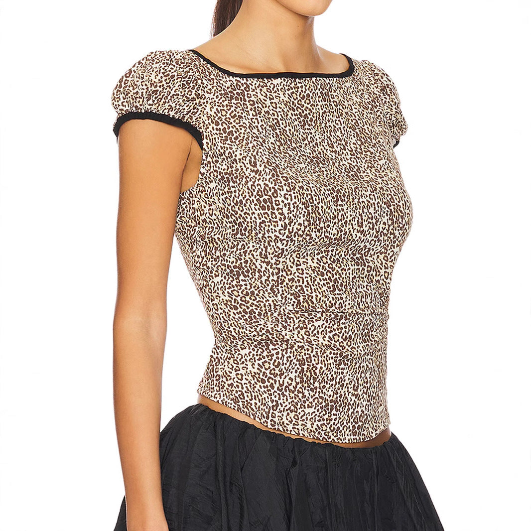 Damen Elegantes und elastisches Leopardenmuster Oberteil Drune
