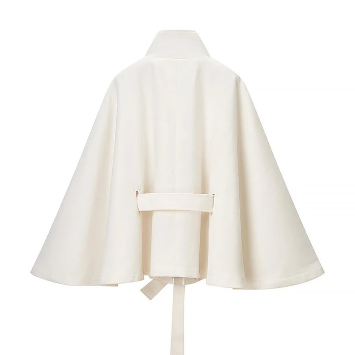 Damen nan taillierter Wollcape-Mantel mit Stehkragen Bindegürtel und verdeckter Knopfleiste Drune