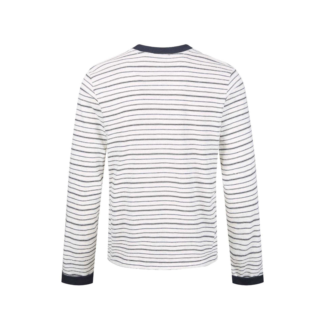Herren Gestreiftes Langarmshirt aus Baumwollmix mit geripptem Rundhals Drune