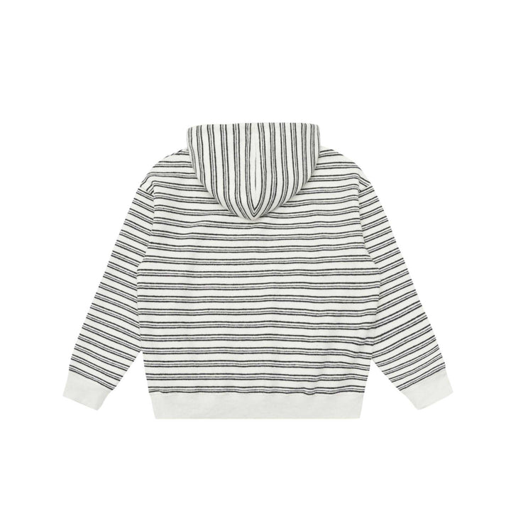Unisex Gestreiftes Kapuzensweatshirt mit halbem Reißverschluss und Kängurutasche Drune