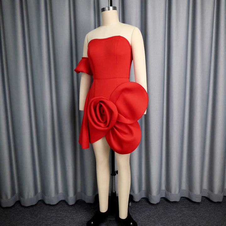 Damen Cocktailkleid mit floraler Drapierung Drune