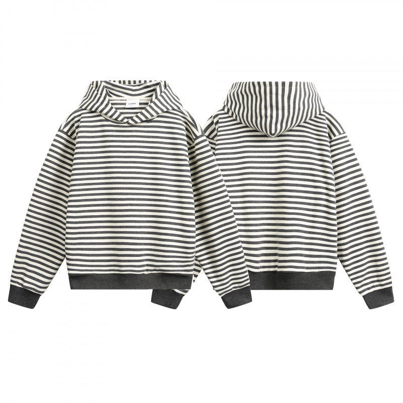 Unisex Gestreifter Oversize-Hoodie aus Baumwoll-Mix mit Rippbündchen Drune