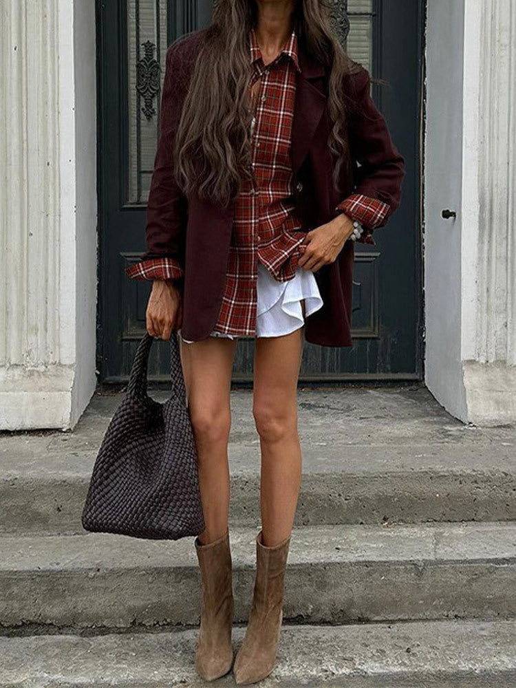Damen modischer Oversized-Blazer mit checkermuster und lässigem Schnitt Drune