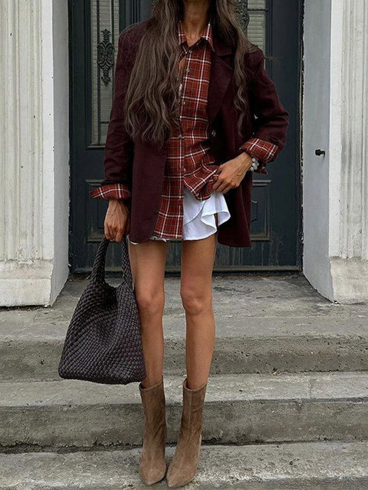 Damen modischer Oversized-Blazer mit checkermuster und lässigem Schnitt Drune