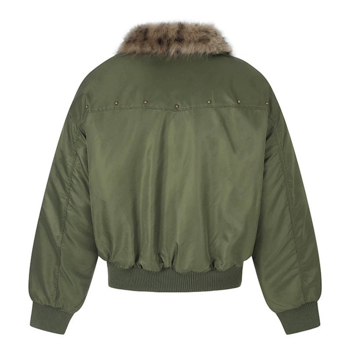 Damen wattierte Bomberjacke mit Kunstpelzkragen und Utility‑Details Drune