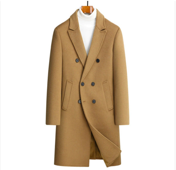 Herren nan eleganter Doppelreihiger Wollmantel mit fallendem Revers, verdeckter Innentasche und schmaler Silhouette Drune