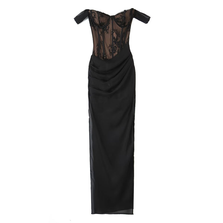 Damen aufwendiges Spitzenkleid mit eleganten Rüschendetails Drune