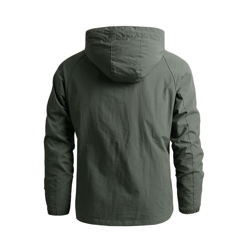 Herren Leichte Canvas-Utilityjacke mit Kapuze, winddichter Oberfläche und Brusttasche Drune