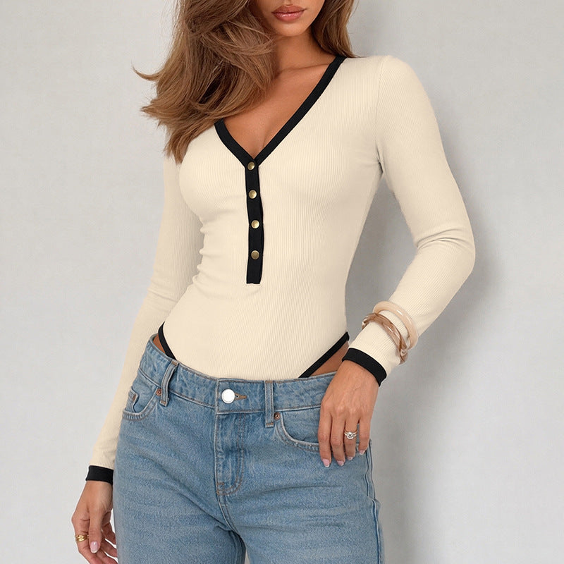Damen Langärmliger Body mit V-Ausschnitt Drune