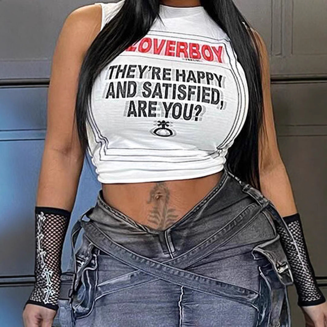 Damen Crop-Top mit kreativem Schriftzug und lässigem Schnitt Drune