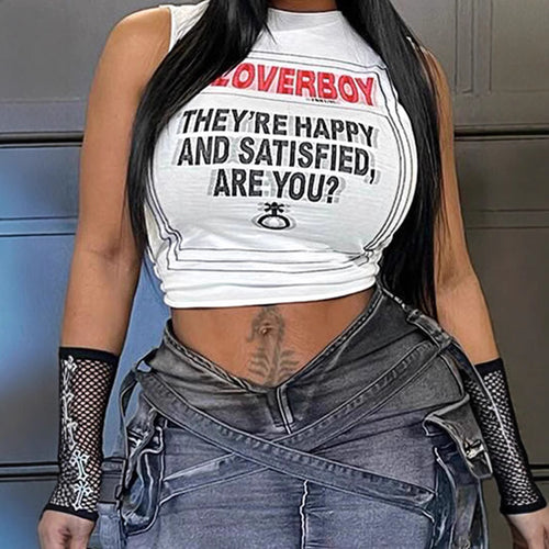 Damen Crop-Top mit kreativem Schriftzug und lässigem Schnitt Drune