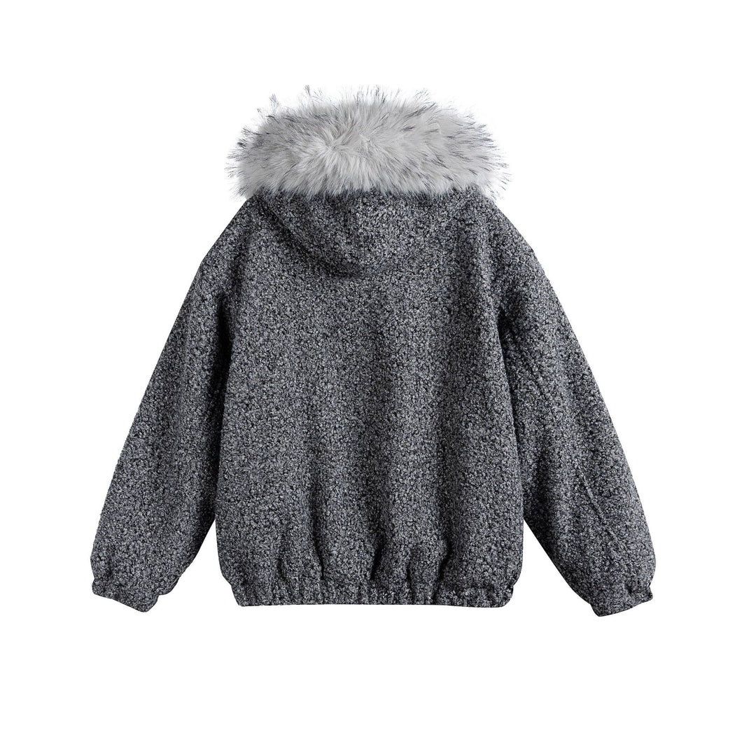Damen Bouclé-Blousonjacke mit voluminösem Faux-Fur-Kragen und Thermofutter Drune