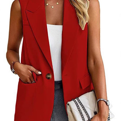 Damen ärmellose Blazerjacke mit Taillenakzenten und praktischen Taschen Drune