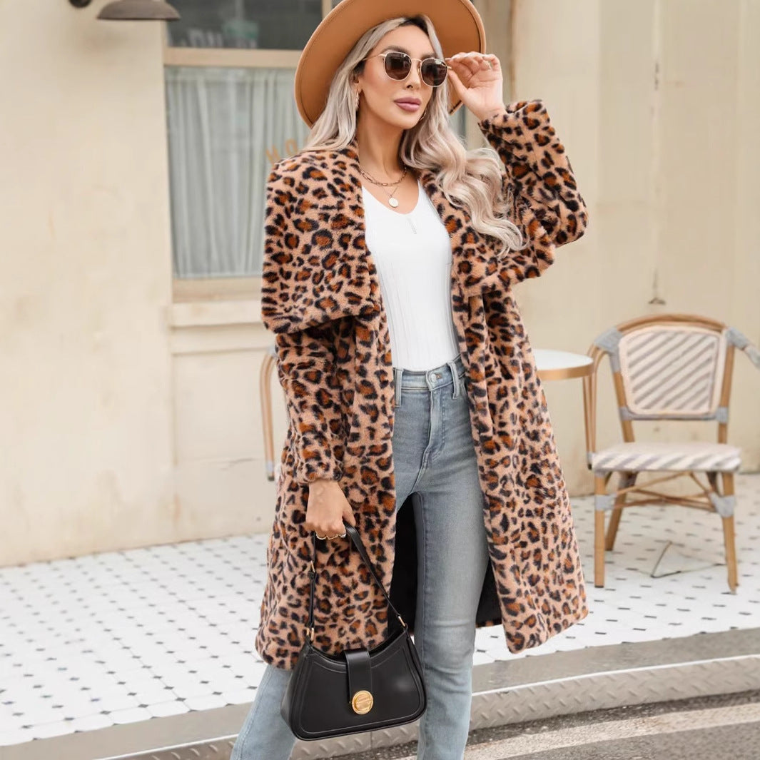 Damen Lange Leopardmuster Drune