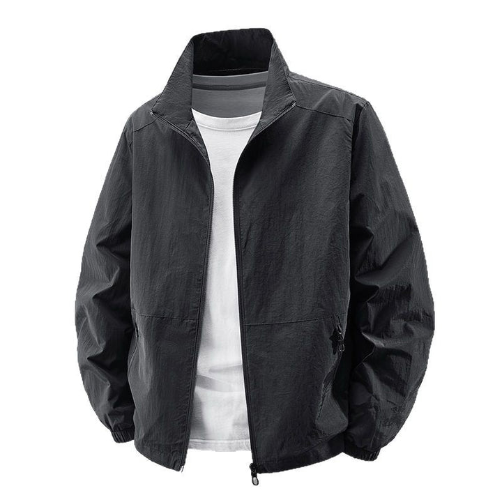 Herren Ultraleichter Urban-Windblouson mit Stehkragen, Zwei-Wege-Reißverschluss und elastischen Bündchen Drune