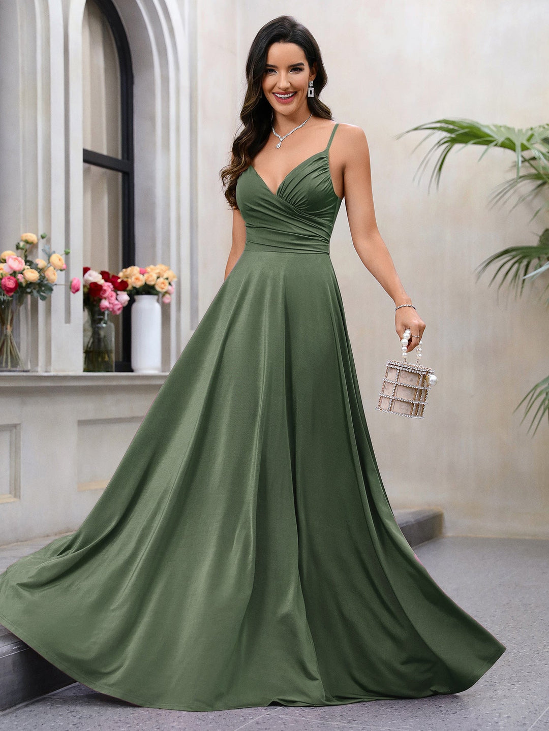 Damen Elegantes Maxikleid mit gerafftem Oberteil und schwingendem Saum Drune