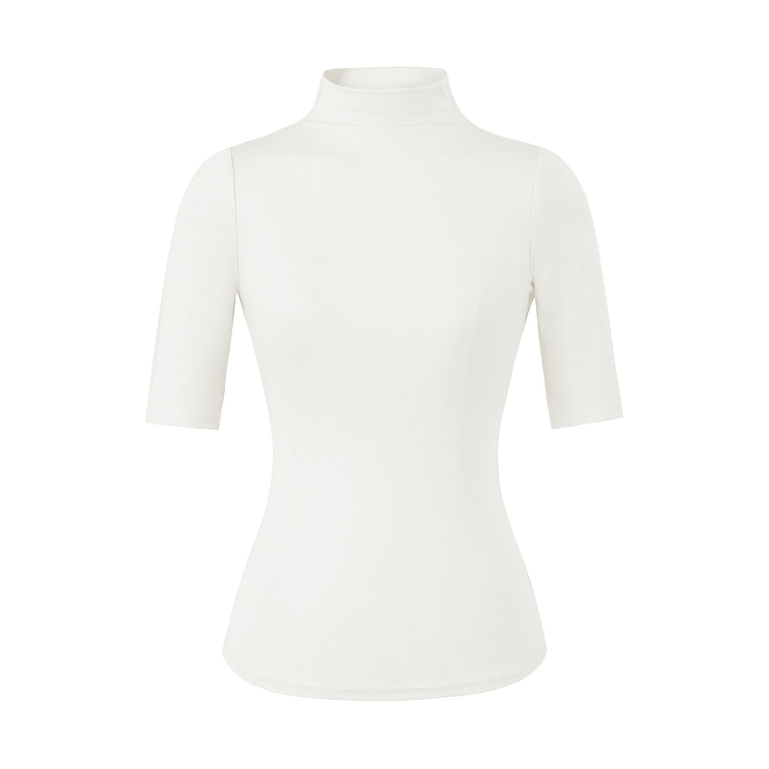 Damen Figurbetontes Stehkragen-Shirt mit halblangen Ärmeln Drune