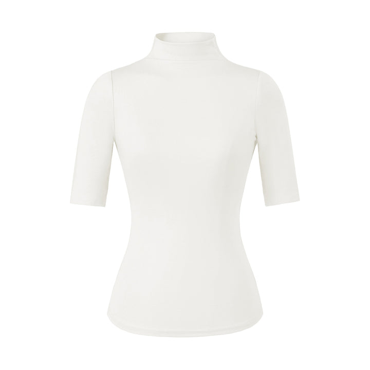 Damen Figurbetontes Stehkragen-Shirt mit halblangen Ärmeln Drune