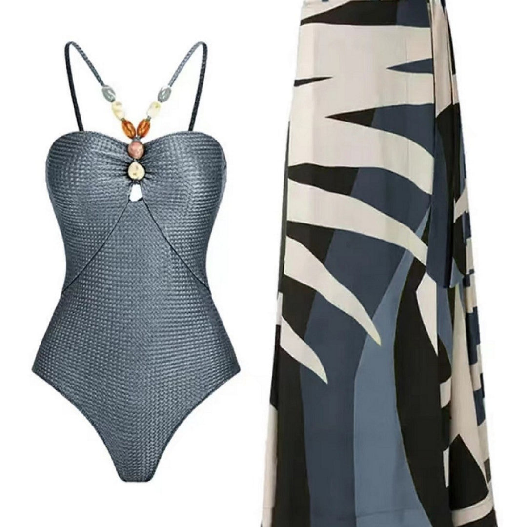 Damen Badeanzug mit trendigem Cut-Out und elegantem Wickelrock Drune