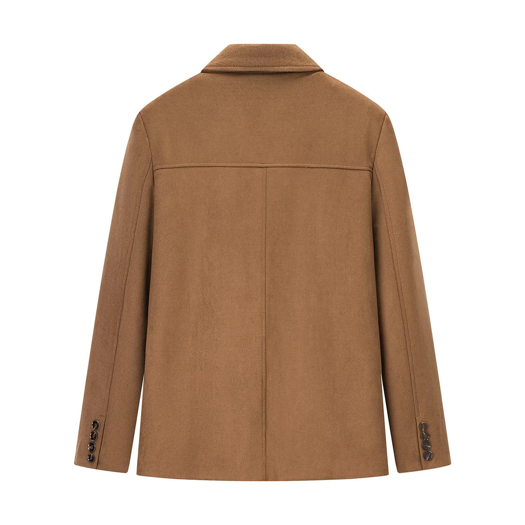 Damen nan kurzer Wollblend-Blazer-Mantel mit geradem Schnitt, Reverskragen und Pattentaschen Drune
