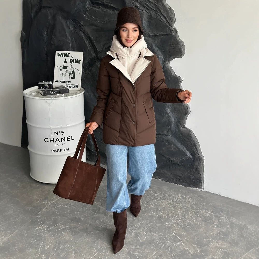 Damen wattierte Doppelreiher-Parka mit abnehmbarer gesteppter Innenweste Drune