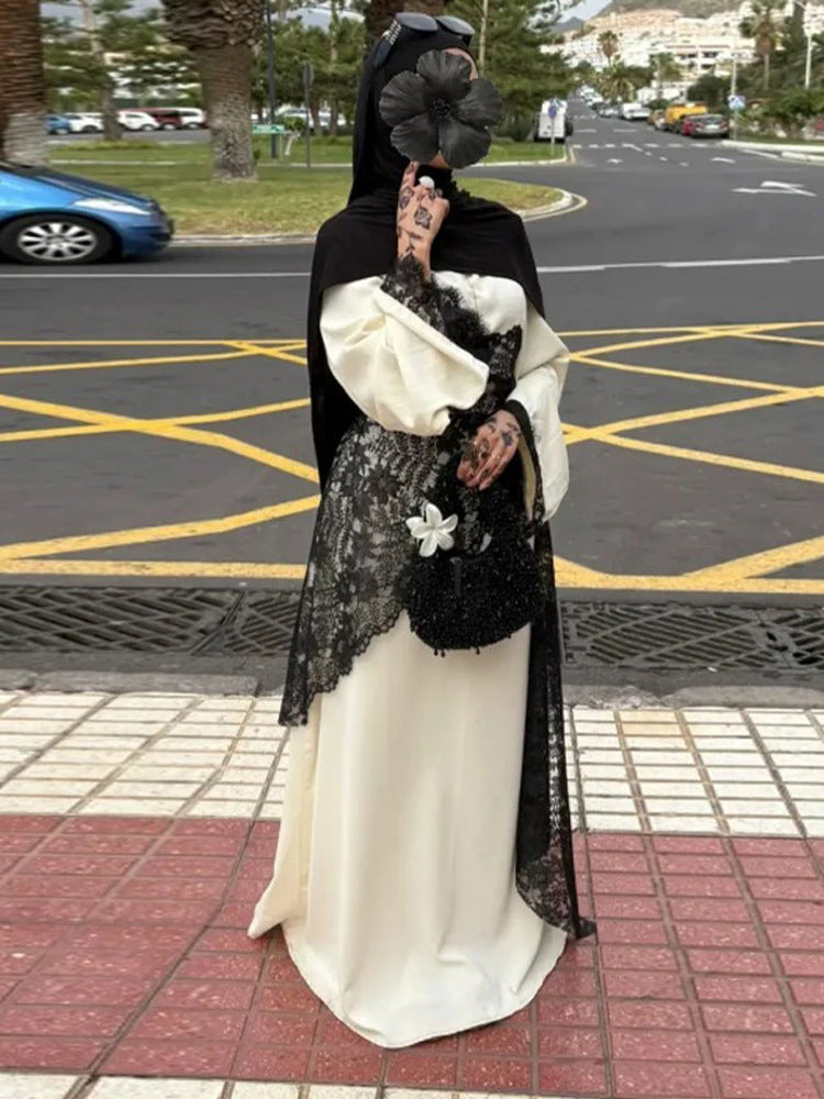 Damen Lagenlook-Spitzen-Tunika mit Bindegürtel und asymmetrischem Saum Drune