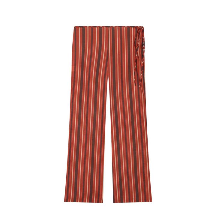 Damen Weite Highwaist-Hose mit vertikalen Streifen und seitlicher Bindeschlaufe Drune