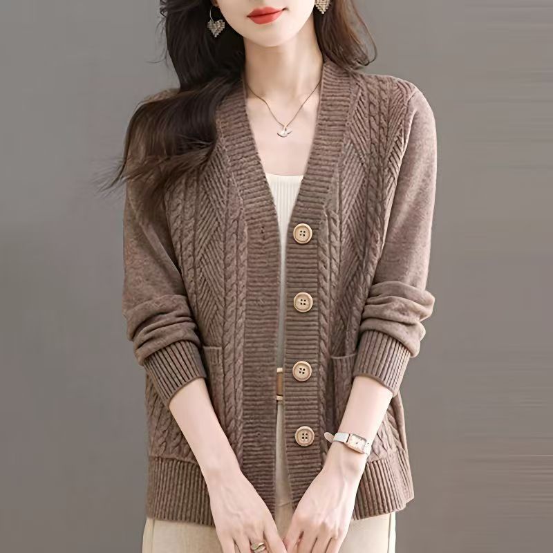 Damen Strickjacke mit V-Ausschnitt und Taschen Drune