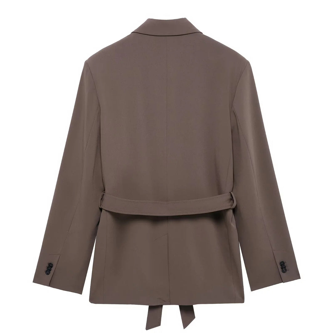 Damen nan taillierter Blazer mit Bindegürtel, Reverskragen, Pattentaschen und Ein-Knopf‑Verschluss Drune