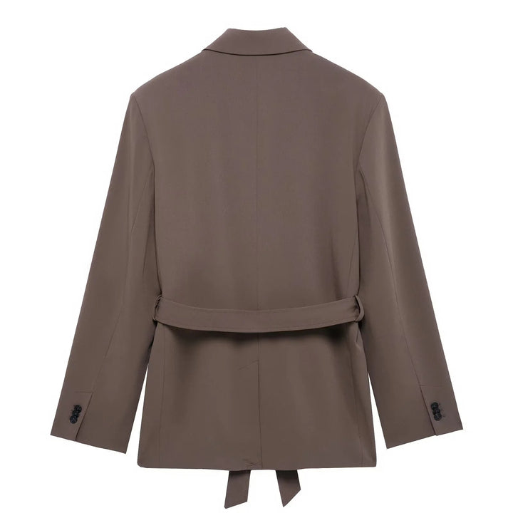 Damen nan taillierter Blazer mit Bindegürtel, Reverskragen, Pattentaschen und Ein-Knopf‑Verschluss Drune