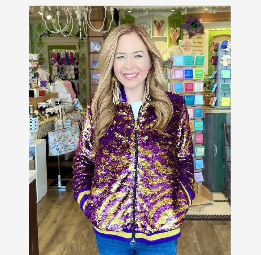 Damen Glitzernde Bomberjacke mit multicolore Pailletten Drune