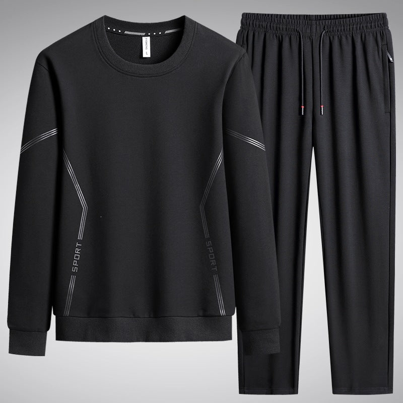Herren Sportliches Freizeit-Jogginganzug-Set aus atmungsaktivem Funktionsfleece mit Rundhalsausschnitt & Kordelbund Drune