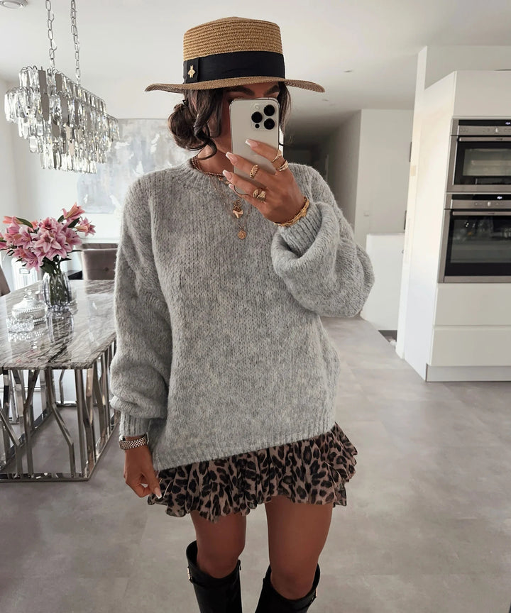 Damen luftiger Strickpullover mit voluminösen Ärmeln Drune