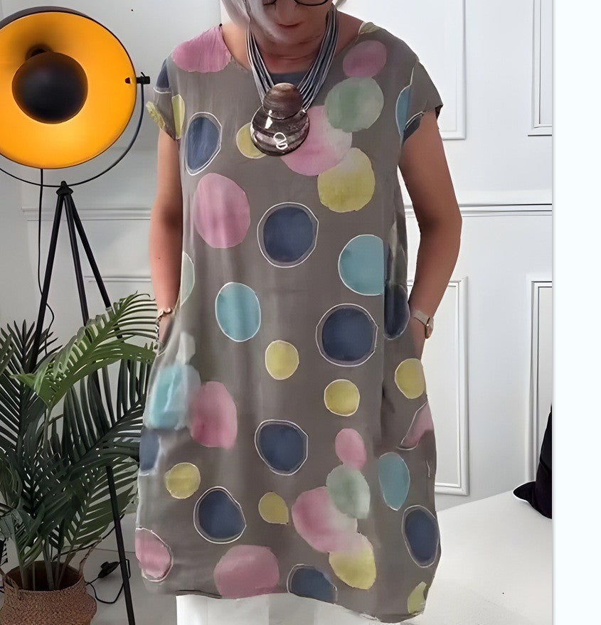 Damen nan luftiges Tunika-Midikleid aus Leinenmix mit Aquarellblütenprint und Seitentaschen Drune
