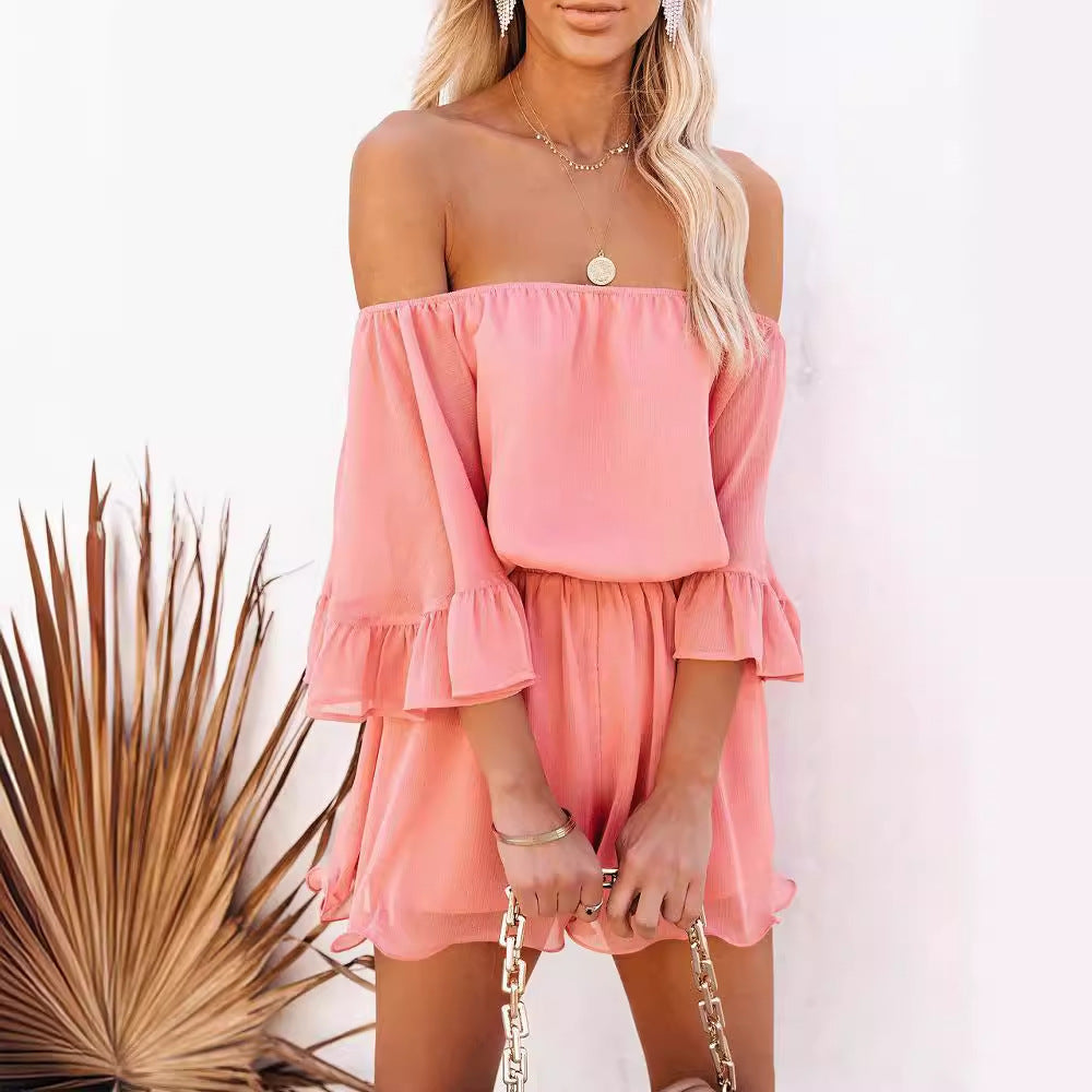 Damen Off-Shoulder Kurzoverall mit voluminösen Ärmeln Drune