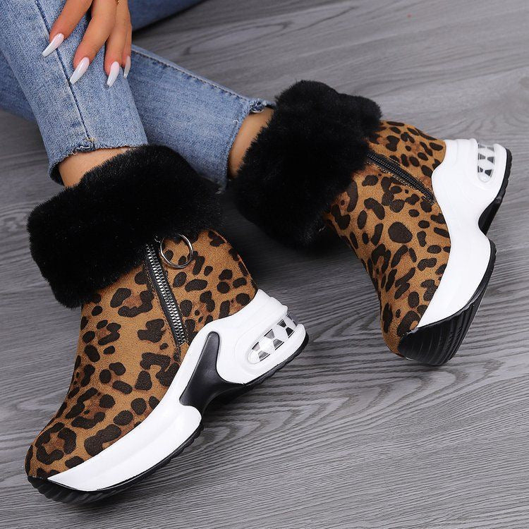 Damen Keilabsatz-Sneaker-Stiefelette mit Teddy-Kragen und Reißverschluss Drune