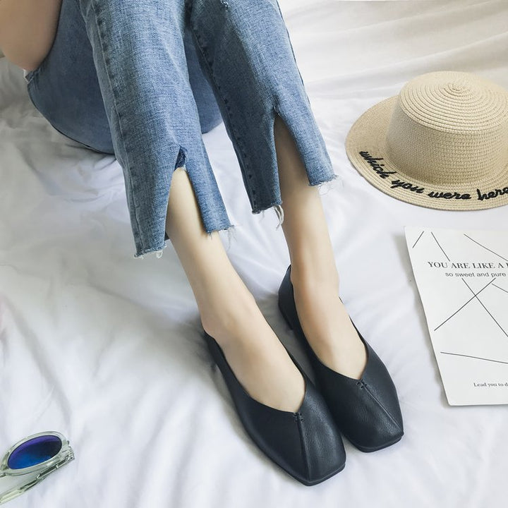 Damen nan quadratische Ballerina-Slipper aus weichem Kunstleder mit gepolstertem Komfortfußbett Drune