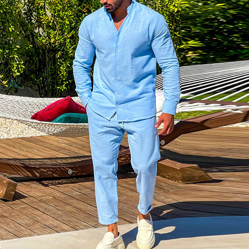 Herren Leichte Sommer-Hemd und Hose Set Drune