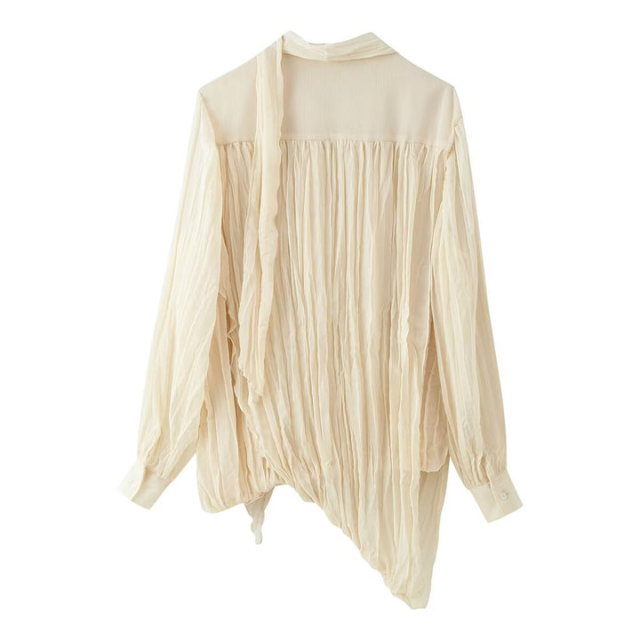 Damen Plissierte Chiffon‑Bluse mit Schleifenkragen und geraffter Saumlinie Drune