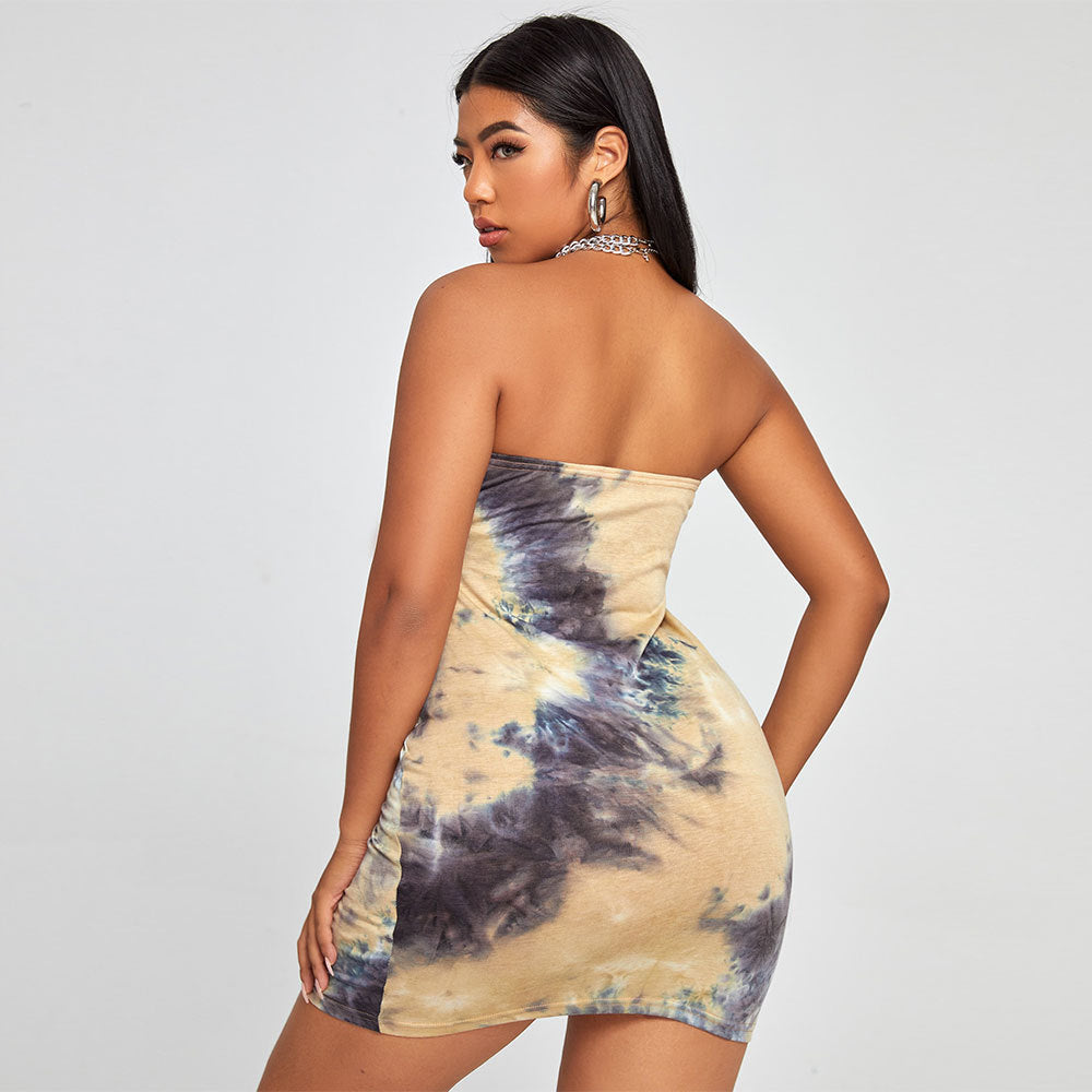 Damen Tube-Kleid mit luxuriösem Batik-Muster und elastischem Saum Drune