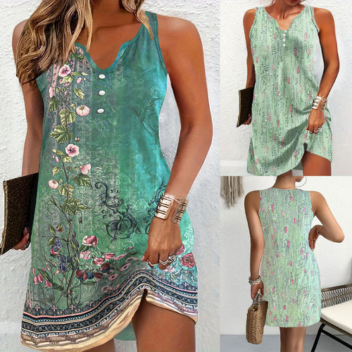 Damen lässiges Sommerkleid mit Knopf-Details und V-Ausschnitt Drune