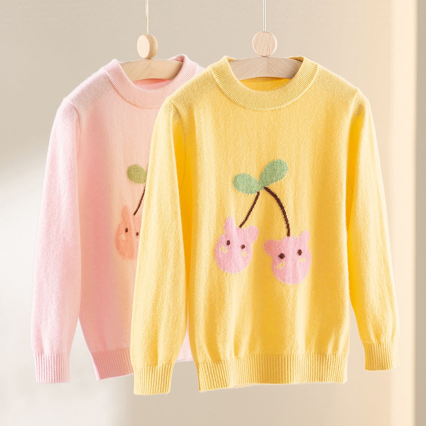 Damen Feinstrick-Pullover mit verspieltem Kirschen-Motiv und Rundhalsausschnitt Drune