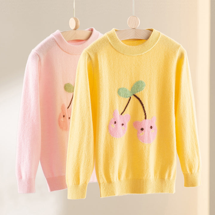 Damen Feinstrick-Pullover mit verspieltem Kirschen-Motiv und Rundhalsausschnitt Drune