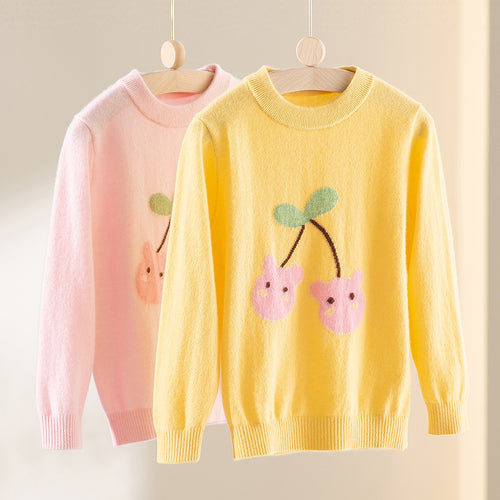 Damen Feinstrick-Pullover mit verspieltem Kirschen-Motiv und Rundhalsausschnitt Drune