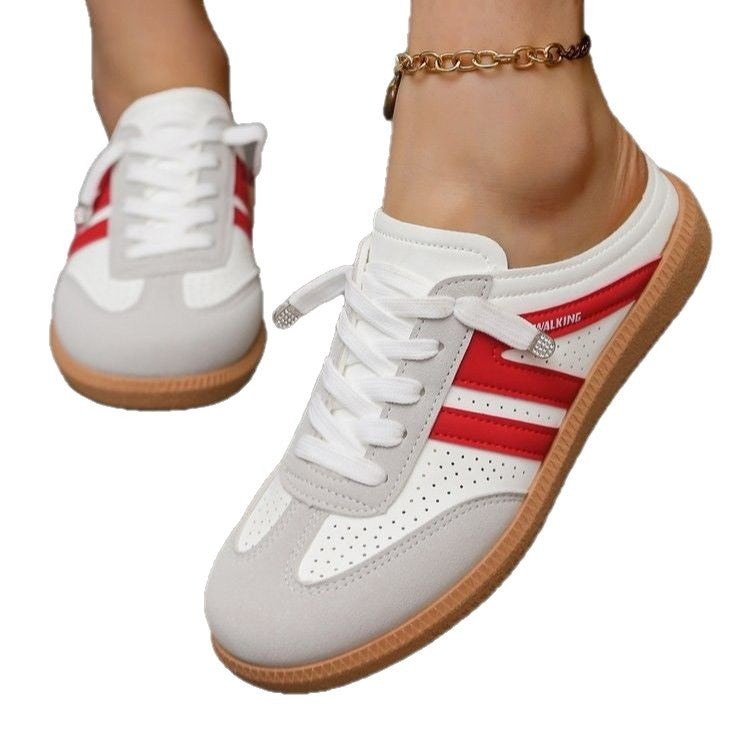 Damen Offene Sneaker‑Mules im Retro‑Tennisstil mit Gummisohle Drune