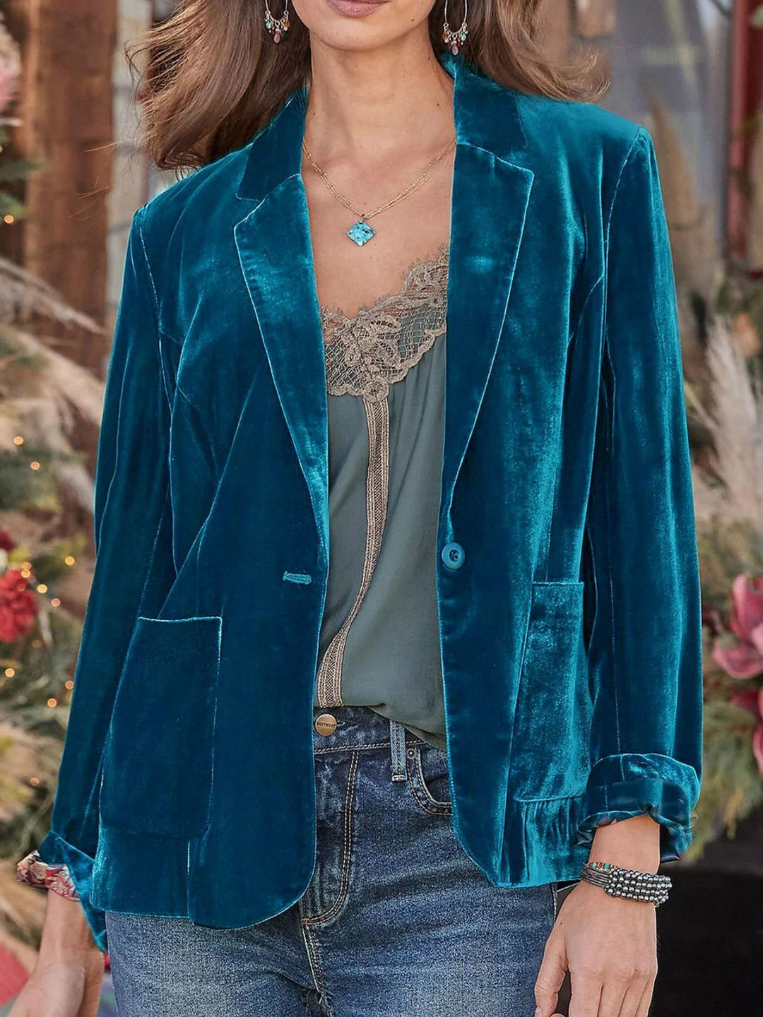 Damen Samt-Blazer mit klassischem Revers und soften Fall Drune