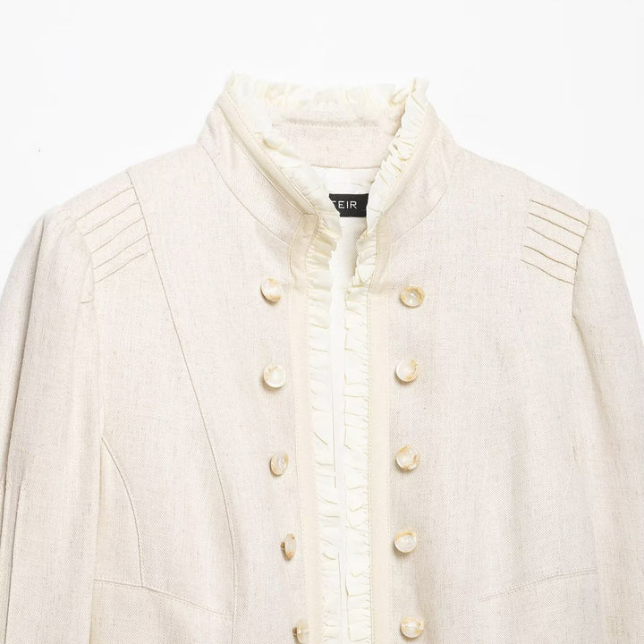 Damen Cropped Jacke mit Stehkragen, Biesenärmeln und Rüschenblende Drune