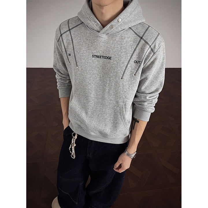 Herren Streetwear-Kapuzenpullover mit Nietenösen und Kontrastkordeln Drune